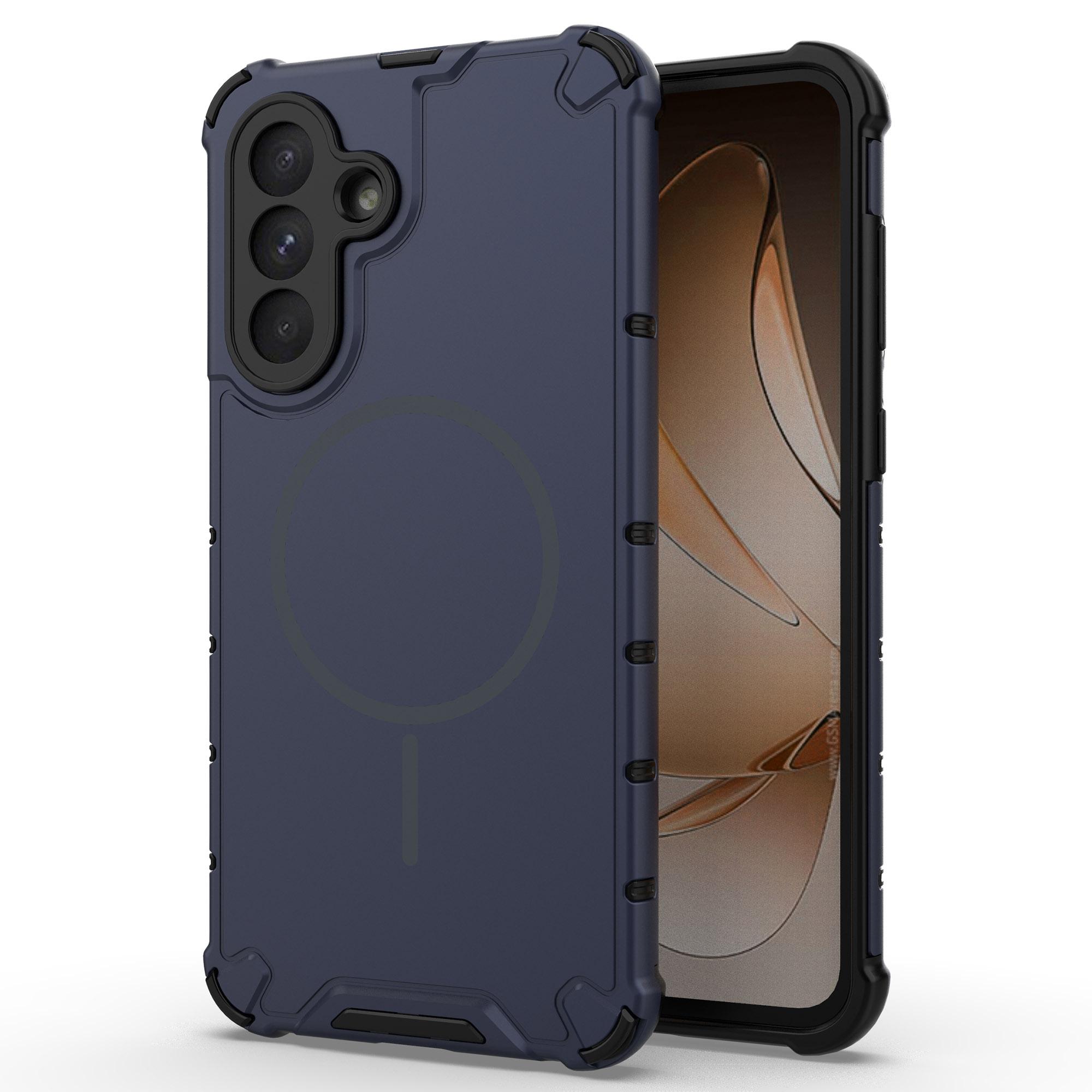 

For Samsung Galaxy A36 5G Magnetic Case Corrugated Texture Heat Dissipation TPU+PC Phone Back Cover Dark Blue