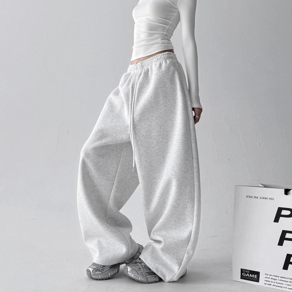 Women's High-Waist Classic Sports Sweatpants - Spring/Autumn 2025, Slimming Loose Fit, Straight Wide Leg Long Pants.