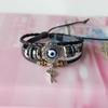1Pcs Multilayer Vintage Demon Eye Lucky Bangle Punk Jewelry Turkish Blue Evil Eye Flower Leather Rope Bracelets For Women Men