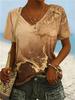 Women's Gradient Marble Print V-Neck T-Shirt, Casual Short Sleeve Tops, Modern Abstract Daily Wear for Spring & Summer