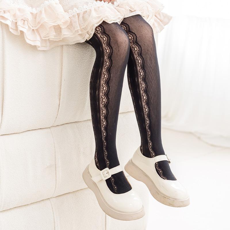 New Summer Girls Tights Pure Cotton Breathable Mesh Beige White Black Children Princess Pantyhose Lolita Leggings For 2-12Y