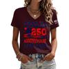 Women's Casual V Neck Short Sleeve Pullover T Shirt 250 Anniversary Graphic Print Top 1776 2026 Independence Day Theme