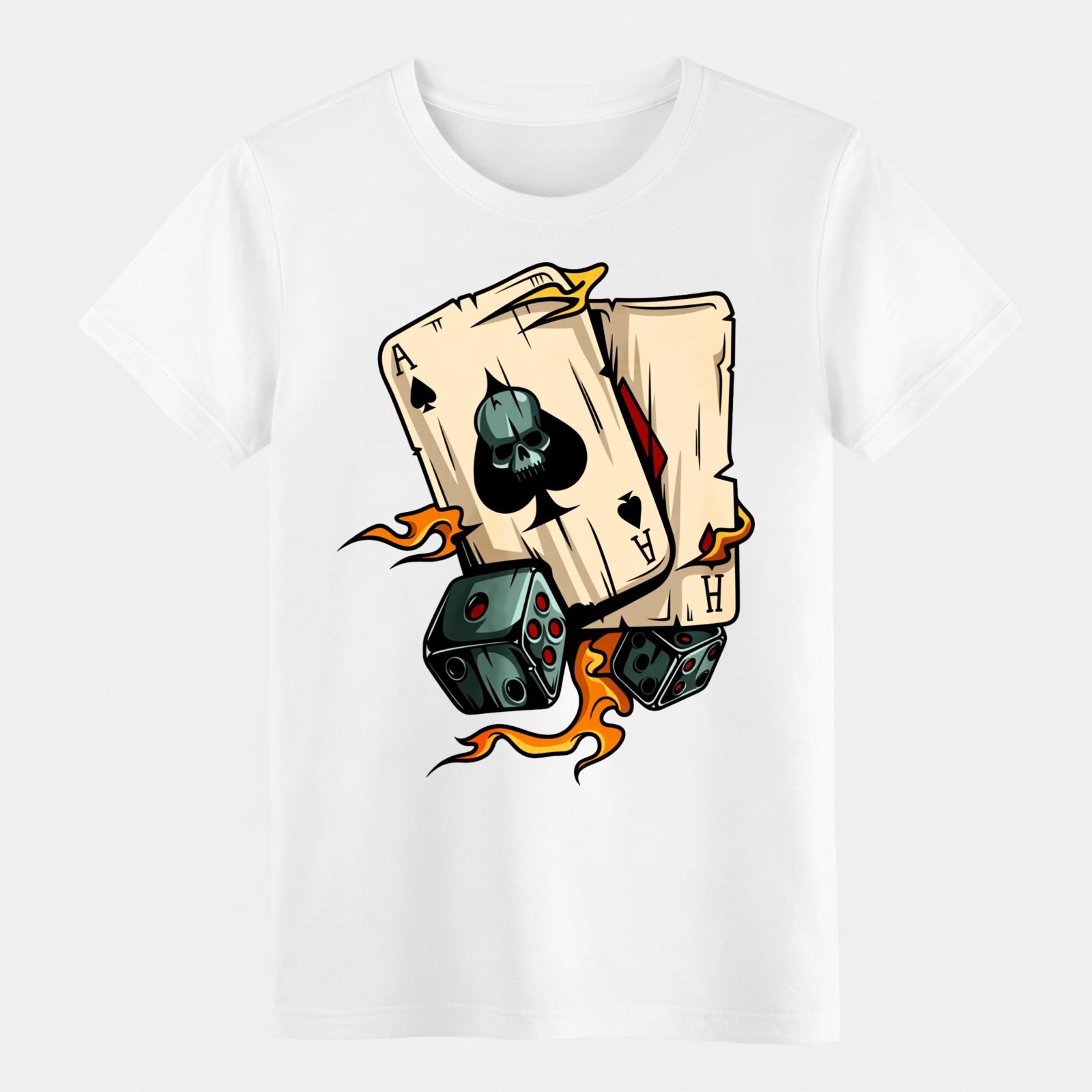 Ace of Spades Skull & Dice T-Shirt, Gambler Tattoo Style Tee S разноцветный
