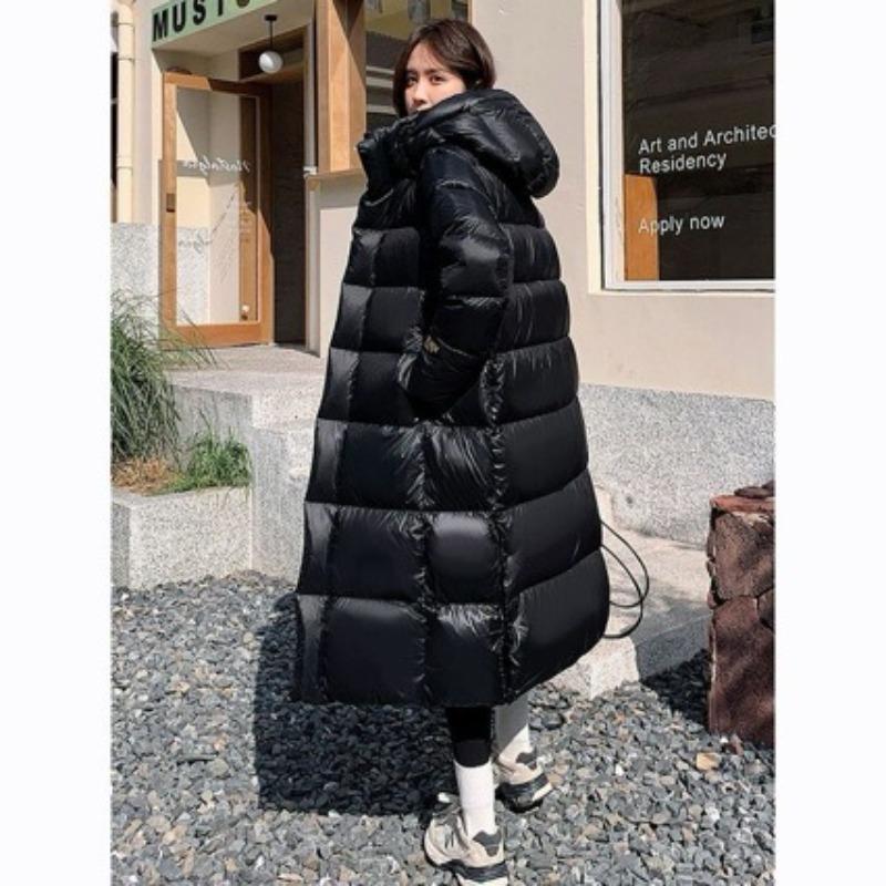 Black and gold goose down jacket men's and women's long winter new knee thickened extreme cold coat