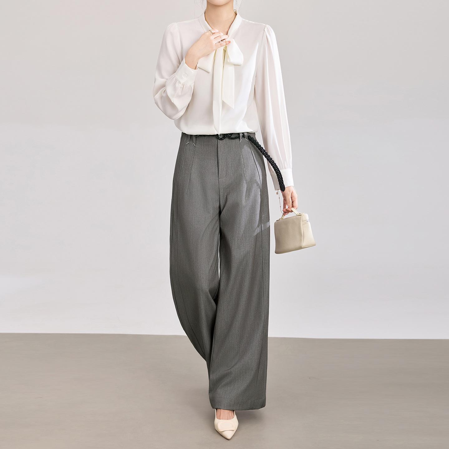 Nanyou Women s Spring/Summer Relaxed Fit Wool-Tencel Wide-Leg Pants S