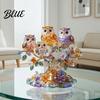 2D Acrylic Owl Realistic Figurine Perched Ornament Tree Decoration Owls with Base Colorful Flower Ornament for Desktop Bookshelf Decor