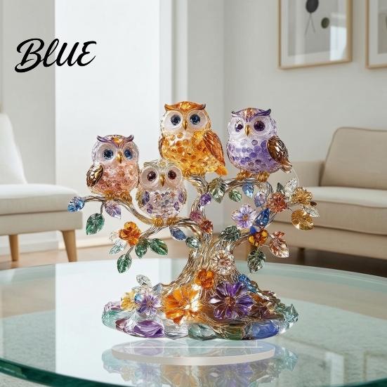 2D Acrylic Owl Realistic Figurine Perched Ornament Tree Decoration Owls with Base Colorful Flower Ornament for Desktop Bookshelf Decor