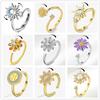 Bohemia Sunflower Diamond Anxiety Relaxing Spinning Ring For Women Anti-Stress Fidget Spinner Metal Engagement Ring Accessories