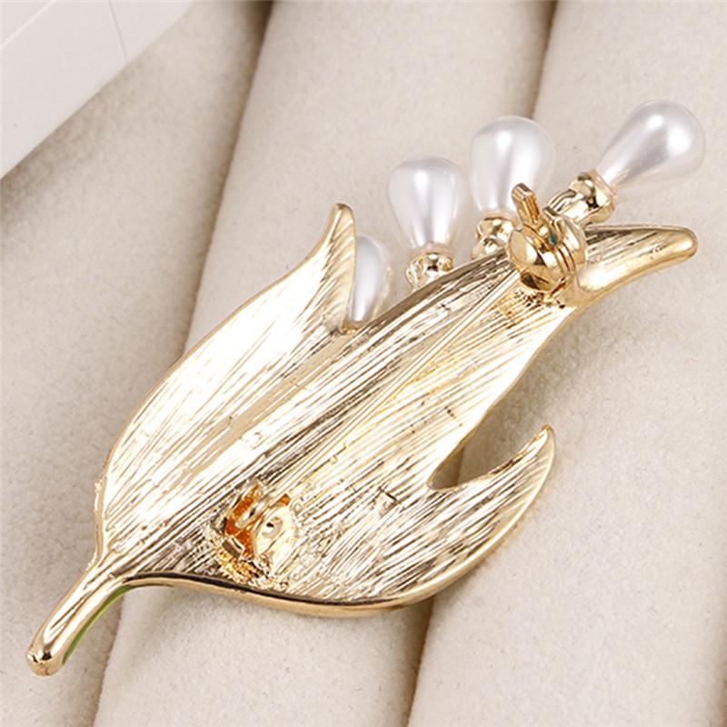 Emaille Perlenblatt Brosche, Damen High-End Schmuck, Vielseitige Accessoires für Anzüge und Kleider