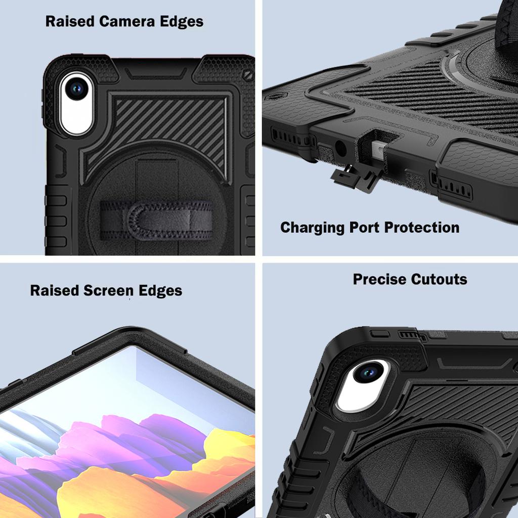 Étui avec support rotatif à 360° pour Xiaomi Redmi Pad 2 2025 11,0 pouces Modèle 25040RP0AG Coque blindée hybride en Silicone+PC avec sangle d'épaule