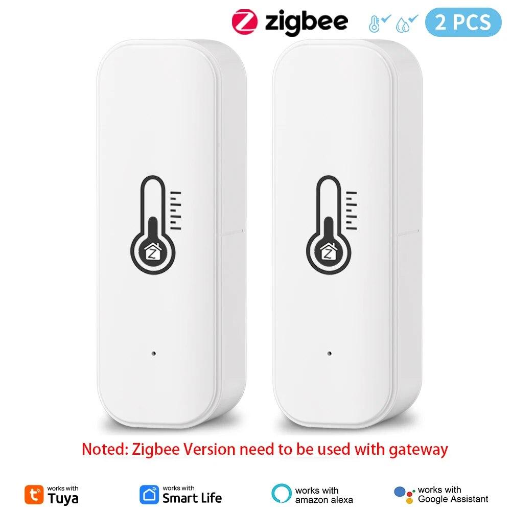 Tuya Zigbee/WiFi Temperature Humidity Sensor Home Connected Thermometer Compatible With Smart Life Alexa Google Assistant 2pcs Zigbee