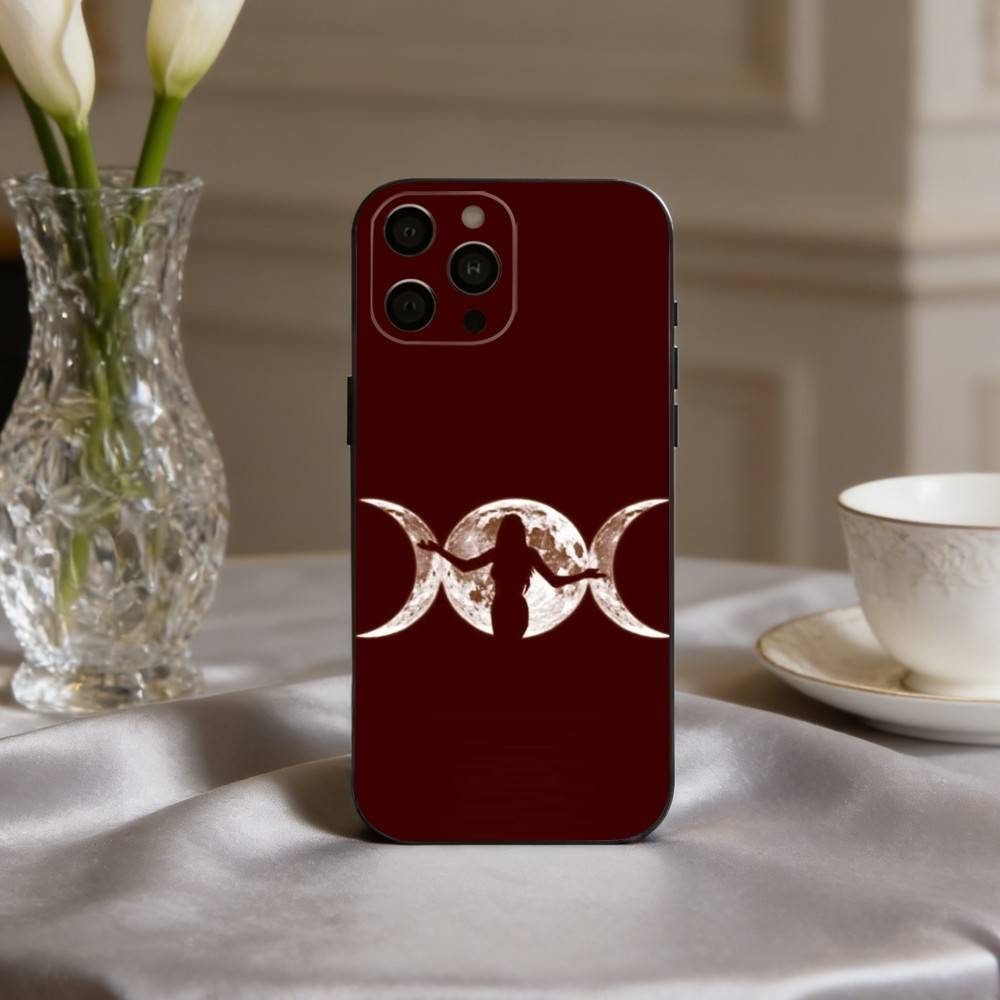 O-Occult W-Witchcraft M-Moon G-Gothic Witch Phone Case For iPhone 17,16,15,14,13,12,11 Plus,Pro Max,XS,Soft Silicone Black Cover