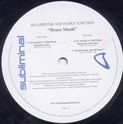 12inch Record SPLASHFUNK & FUNKY JUNCTION - House Muzik SUB157 Subliminal 2005 US Dance & Electronica Used