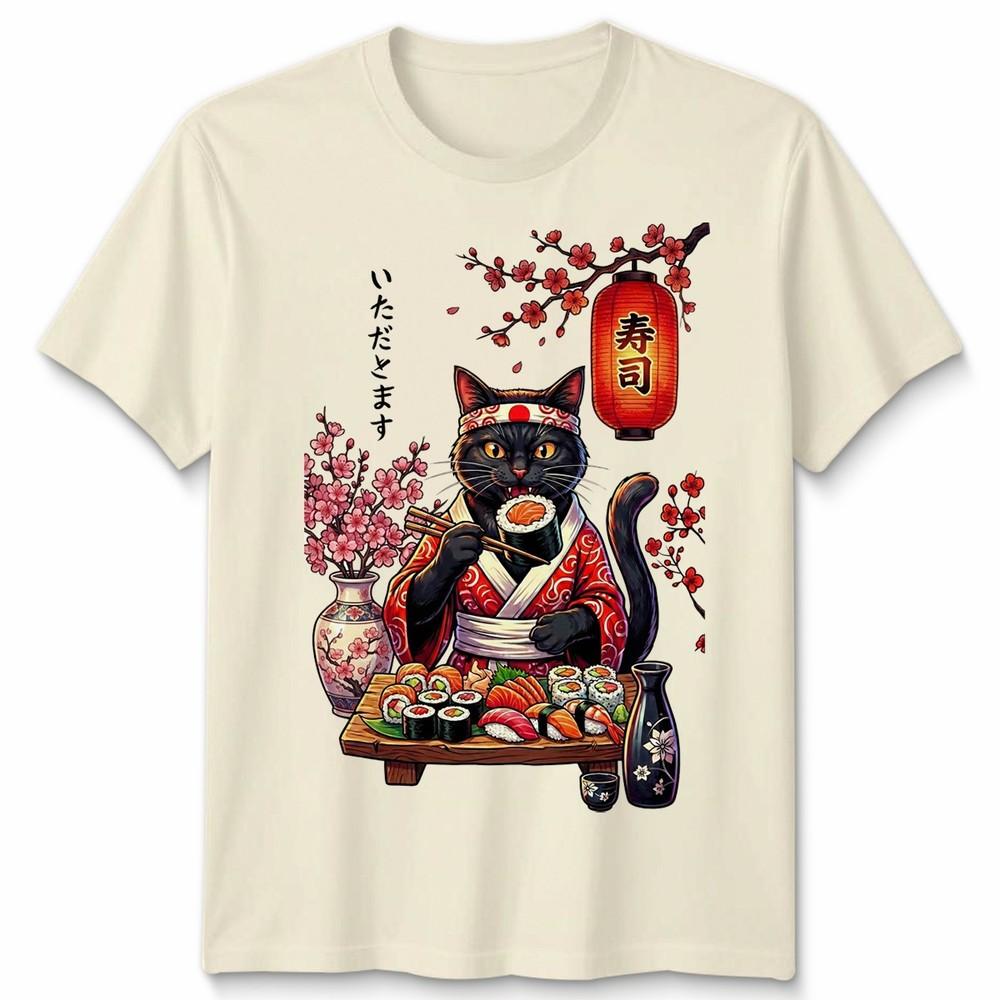 Japanese Sushi Cat Kitten Anime Unisexga Unisex T Shirt Unisexs Unisexs Tee