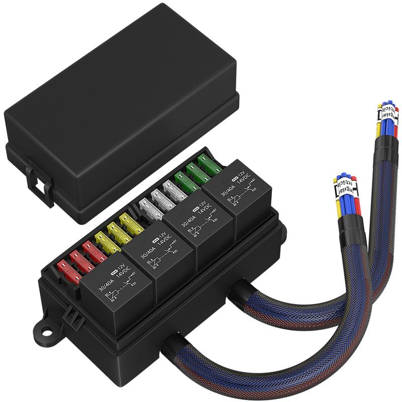 DaierTek 12V Fuse Relay Box Pre-Wired Fuse and Relay Box with 4 Relay 12 Way ATC/ATO Fuses Sealed 12V Relay Fuse Box for Car