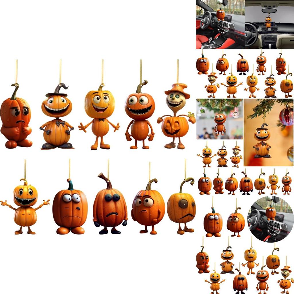 Acrylic Pumpkin Car Hanging Pendant With Ghost Pumpkin Design Colorful Options Halloween Car Decor