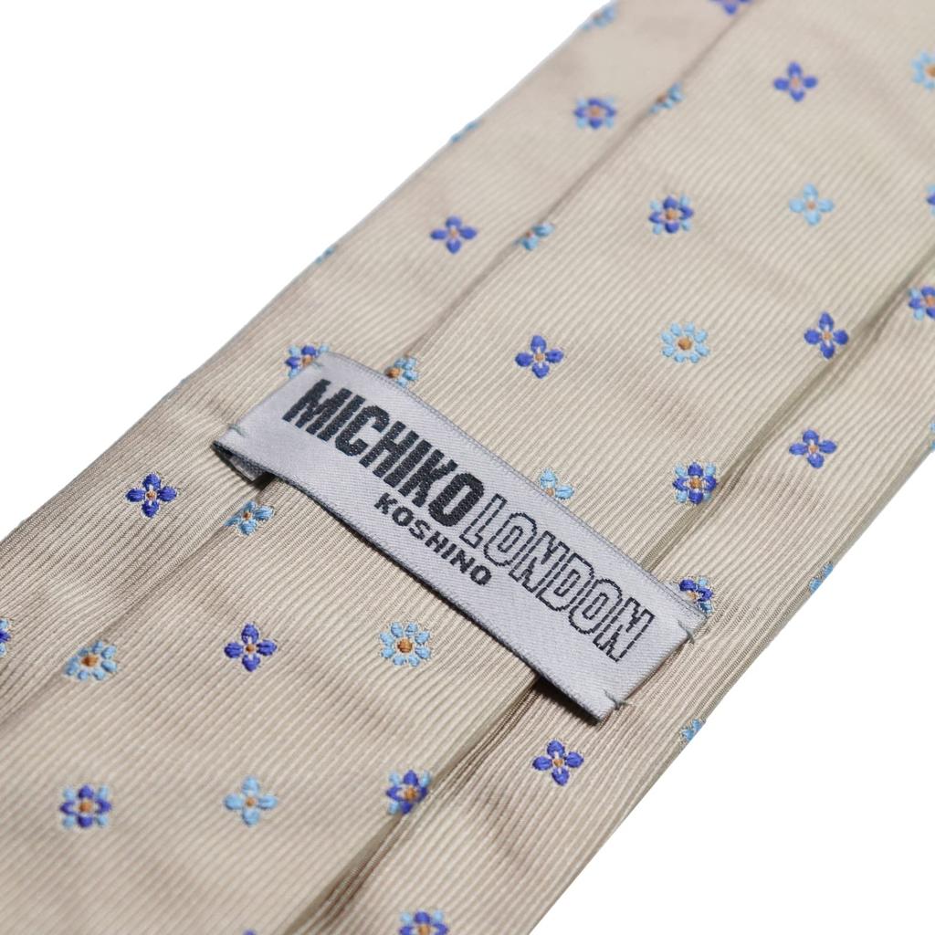 [Michiko London] Necktie, Italian Fabric, Made In Japan, Small Pattern, 100% Silk, Gift, Present, Suitable for Men and Women, Unisex (MKI-016-C Cream)