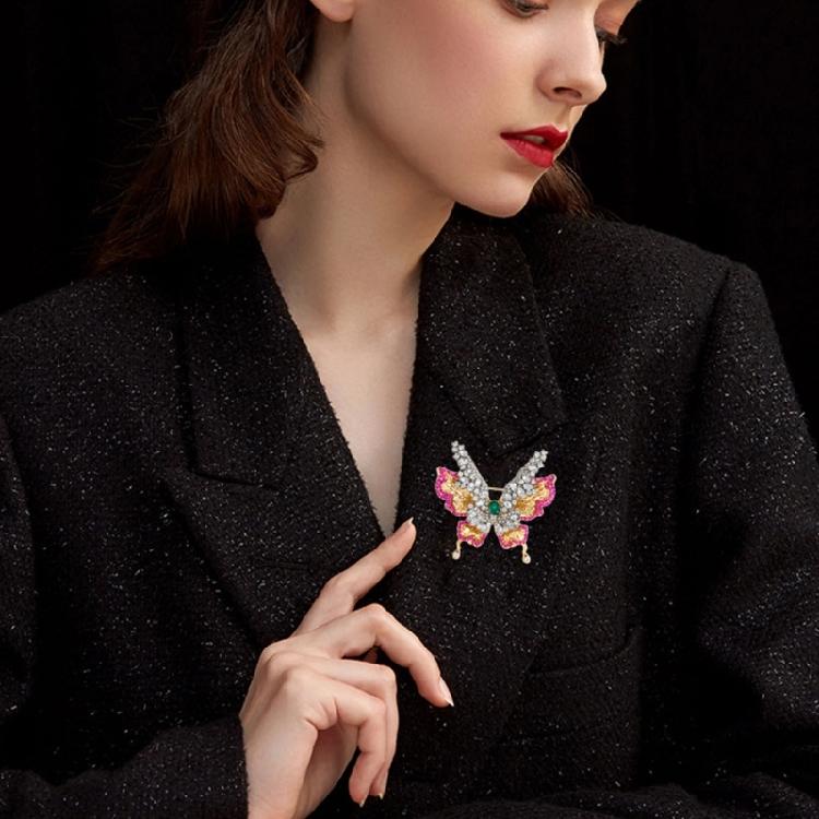 Multi Purpose Crystal Rhinestones Butterfly Brooch Double Wing Structure Easy Clip Fastening For Various Clothings