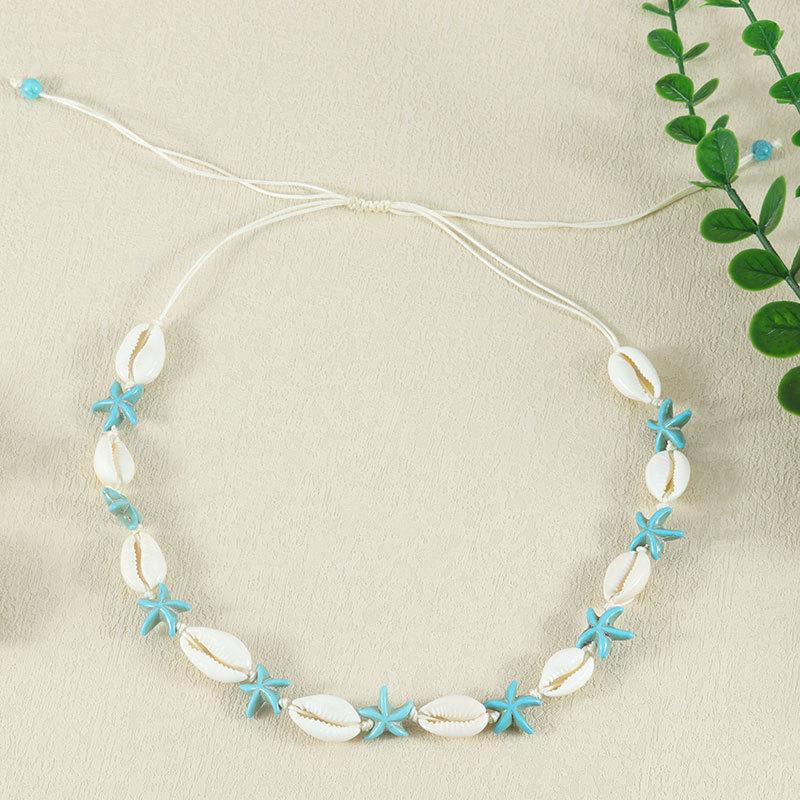 Adjustable Shell and Starfish Beach Necklace Handmade Bohemian Style Natural Shell Pendant Summer Jewelry for Women and Girls One Size