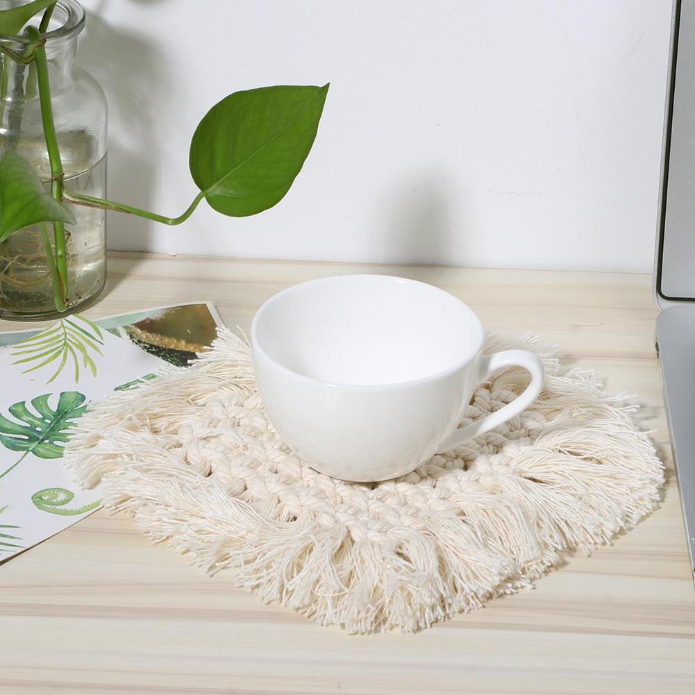 Haushalt Küche Baumwolle Kaffeetasse Untersetzer mit Quaste Hitzebeständiges Pad Platzset Dekoration(Gelbes Herzförmiges)