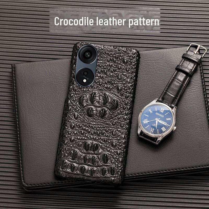OPPO A58 A58x Cowhide Crocodile Skull Half Package A83 A72 Leather Case