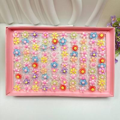 Lot de 100 Bagues Cartoon Fleur pour Enfants Anneaux en Résine pour Enfants Jolies Bagues Fleur pour Anniversaire Fête Cadeaux