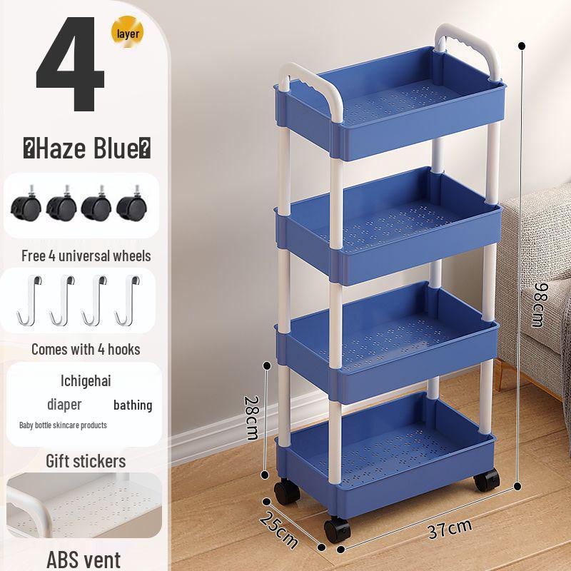 Multi-Layer Narrow Gap Floor-Standing Kitchen and Bathroom Storage Rack