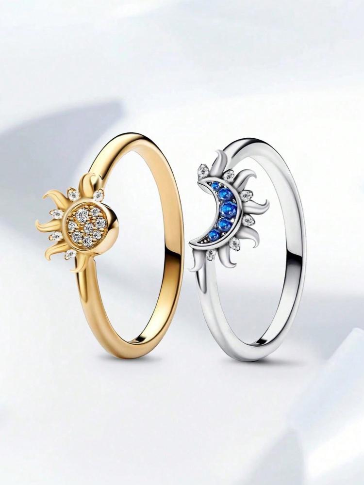 925 Sterling Silver Classic Sun Moon Zircon Ring Set For Women Engagement Wedding Party Fashion High Quality Fine Jewelry