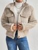 Autumn/Winter Women's Plush Jacket: Turn-Down Collar, Fleece-Lined, Short Length, Thickened, Casual Style