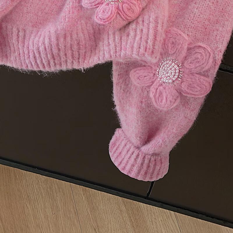 Sibaishai Women's Beaded Floral Crew Neck Sweater