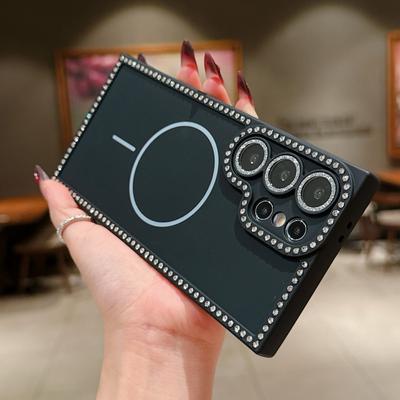 Diamond Magnetic Case For Samsung Galaxy S25 Ultra S23 Plus S24 FE Magsafe Glitter Wireless Charging Luxury Oil Spray Soft Cover