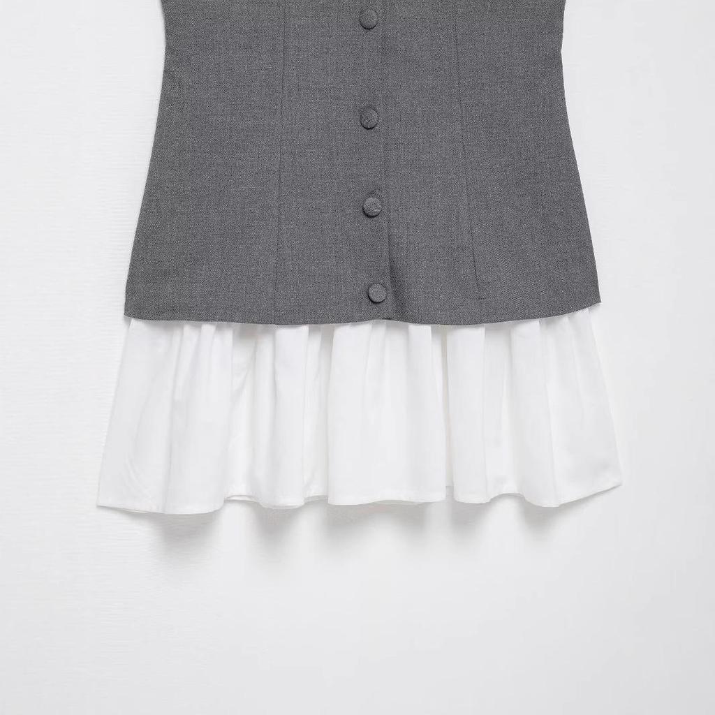2025 Spring Women's European & American Style Poplin Patchwork Short Dress