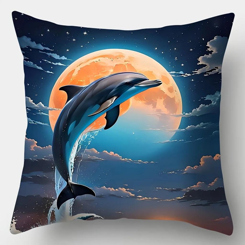 Dolphins In Oceanic Scenes Pillow Covers Pattern Cushion Cover Suitable for Sofa Bedroom Car Pillow Cover