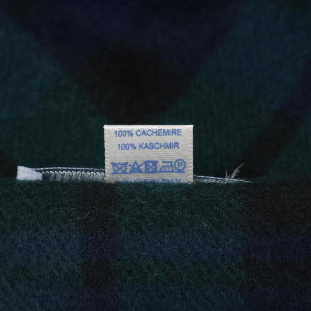 JOHNSTONS [Excellent condition] Tartan cashmere fringe stole / Scarf Navy / GreenUsed