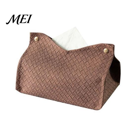 Portable Tissue Case for Office PU Leather Box Holder, with Snap Design, Foldable Durable Kitchen Paper Organizer Facial Dispenser, Desk And