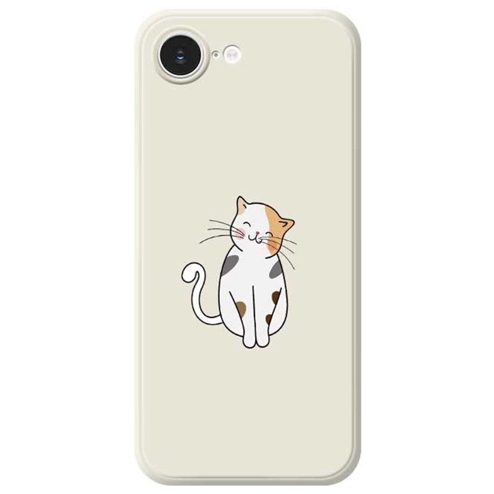 

For iPhone 16e Case Cute Calico Cat Pattern Printing Straight Edge TPU Phone Back Cover Beige
