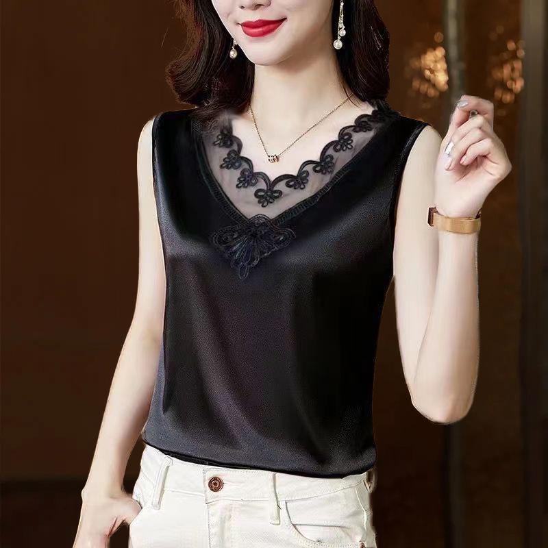 Women's Lace Acetate Sleeveless Vest - Fashionable Inner Layer for Spring & Autumn