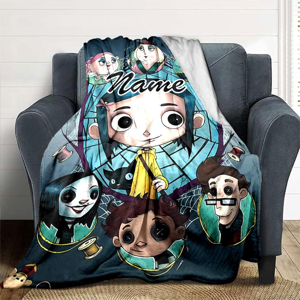 Customizable Coraline4 Throw Blanket – Personalized Name, All-Season Cozy Snug Blanket, Machine Washable, Personalized Blanket