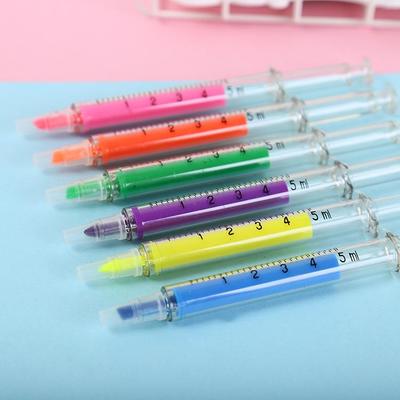 Kreatives Spritzen-Highlighter-Stift-Set: Klick-Action Fluoreszierende Marker für Schüler.