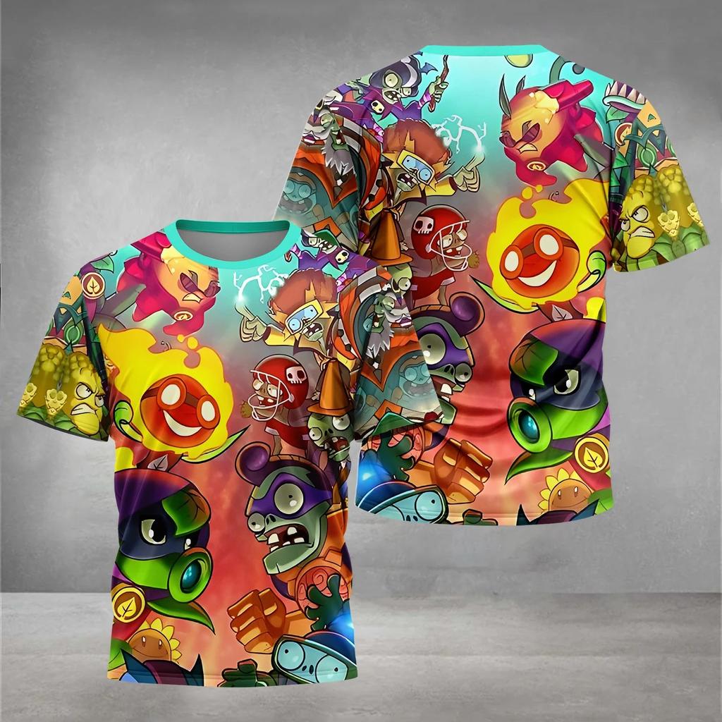 Summer Round Neck HOT Game Plants Vs. Zombies Pattern 3D Printed Top Fashionable Casual Short Sleeved Children's Boy T-shirts
