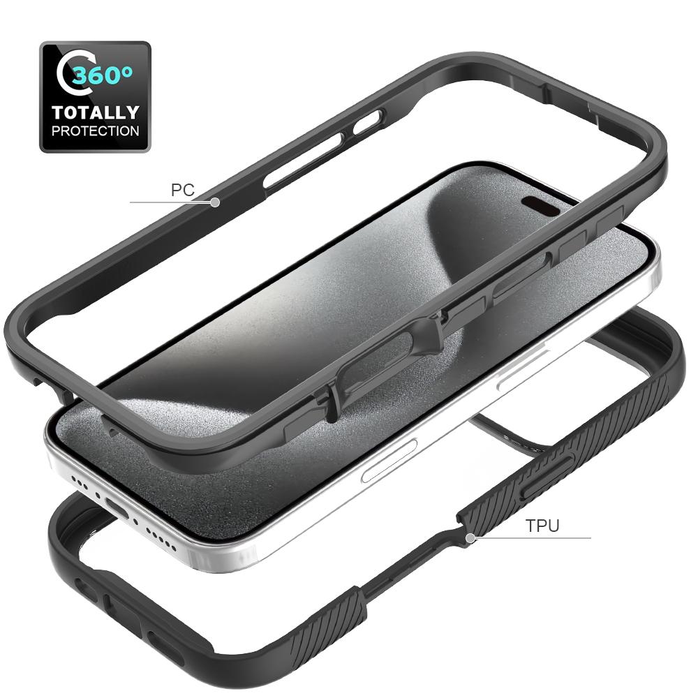 Für iPhone 16 Pro Hülle PC+TPU Transparentes Handycover mit PET-Schutzfolie