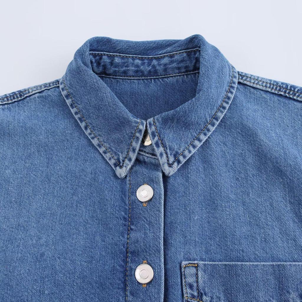 2024 Fall European & American Women’s Casual Denim Shirt and Tie-Waist Pants Set