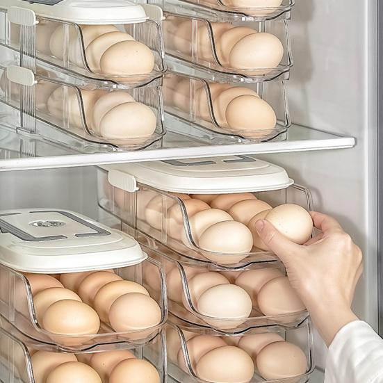 Automatische Roller Eierhouder 1/2/3 Lagen Keuken Koelkast Verse Eieren Opbergrek Plastic Eier Organizer Container Dispenser met Handvat