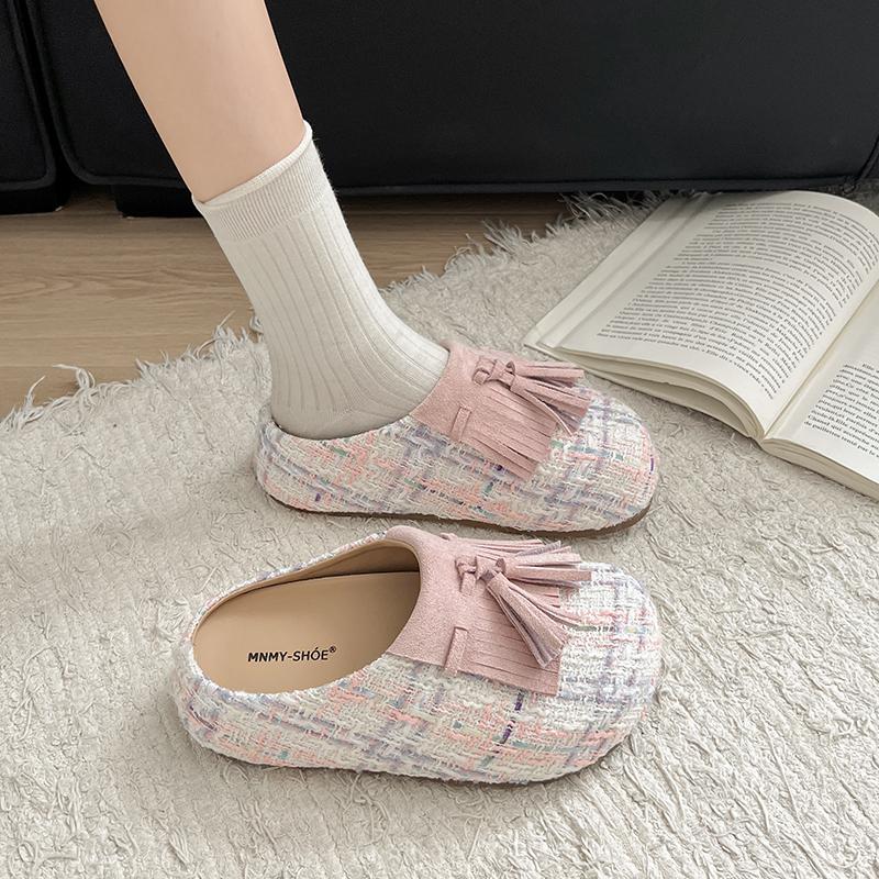 Fashion Temperament Small Fragrant Wind Pink Thick Bottom Baobao Slipper Female Summer Outside Wear 2025 New Retro Increase Half Slipper