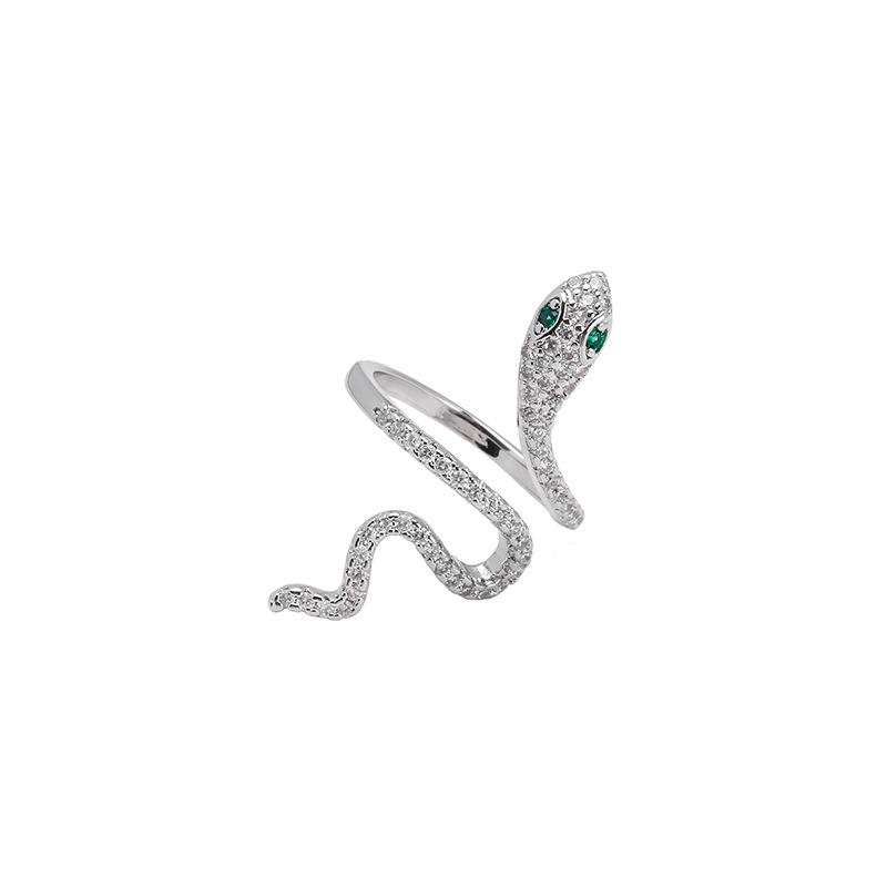 Snake-Shaped Zircon Open Ring - Fashionable Niche Design for Women, Indulgent Cold Style Index Finger Accessory
