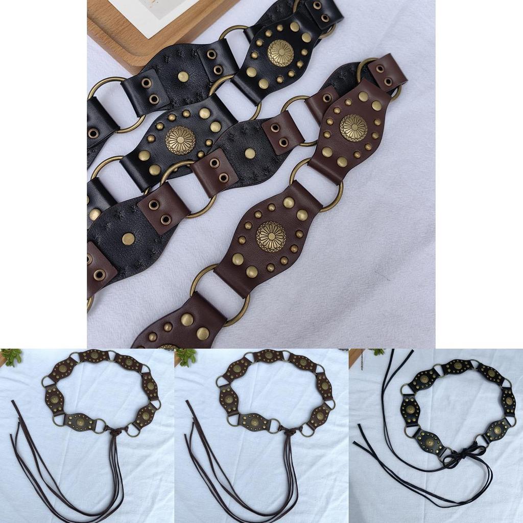 Vintage Spliced Carved Western Style Pu Leather Belt For Women Summer