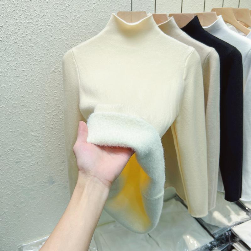 

Модный теплый вязаный свитер с высоким воротом из плюша для женщин, осень и зима, толстая бархатная основа, женские трикотажные топы, элегантные тонкие мягкие свитера 25207 2XL абрикосовый