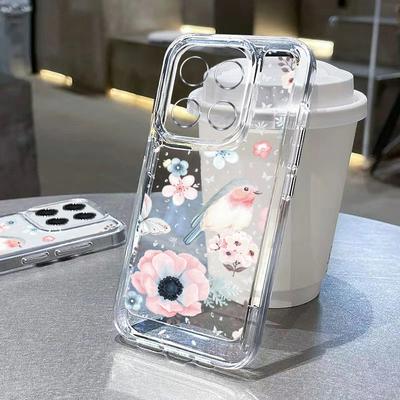Weiche Objektivschutzhülle für Xiaomi 13t Pro 11t Poco F6 X6 X5 Pro Redmi Note 13 14 15 12 11 Pro Bunte Blume Klare Stoßfeste Silikonhülle Abdeckung