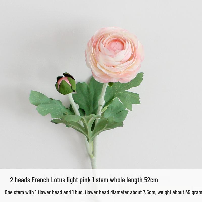 Lotus Peony Silk Flower Arrangement - 2-Head Artificial Ranunculus for Wedding Decoration