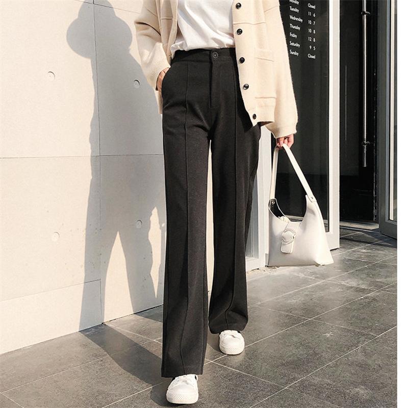 2022 Autumn Winter Womens Harajuku Fashion Thicking Warm Woolen Pants Female CasualStraight Trousers Ladies Loose Wide Leg Pants